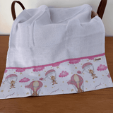 Kit Amamentação 2 Peças: Fralda de Ombro e Fralda de Boca - Balões e Paraquedas Rosa