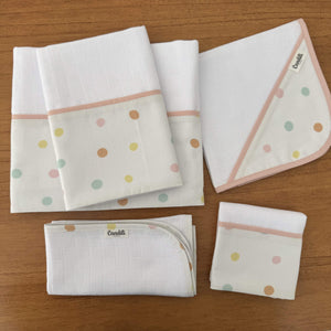Kit Enxoval Essencial 5 Peças – Bolinhas Rosas