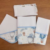Kit Encanto 4 Peças: Fraldas de Boca e Fralda de Ombro - Balões e Paraquedas Azul