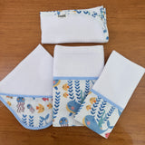 Kit Encanto 4 Peças: Fraldas de Boca e Fralda de Ombro - Fundo do Mar