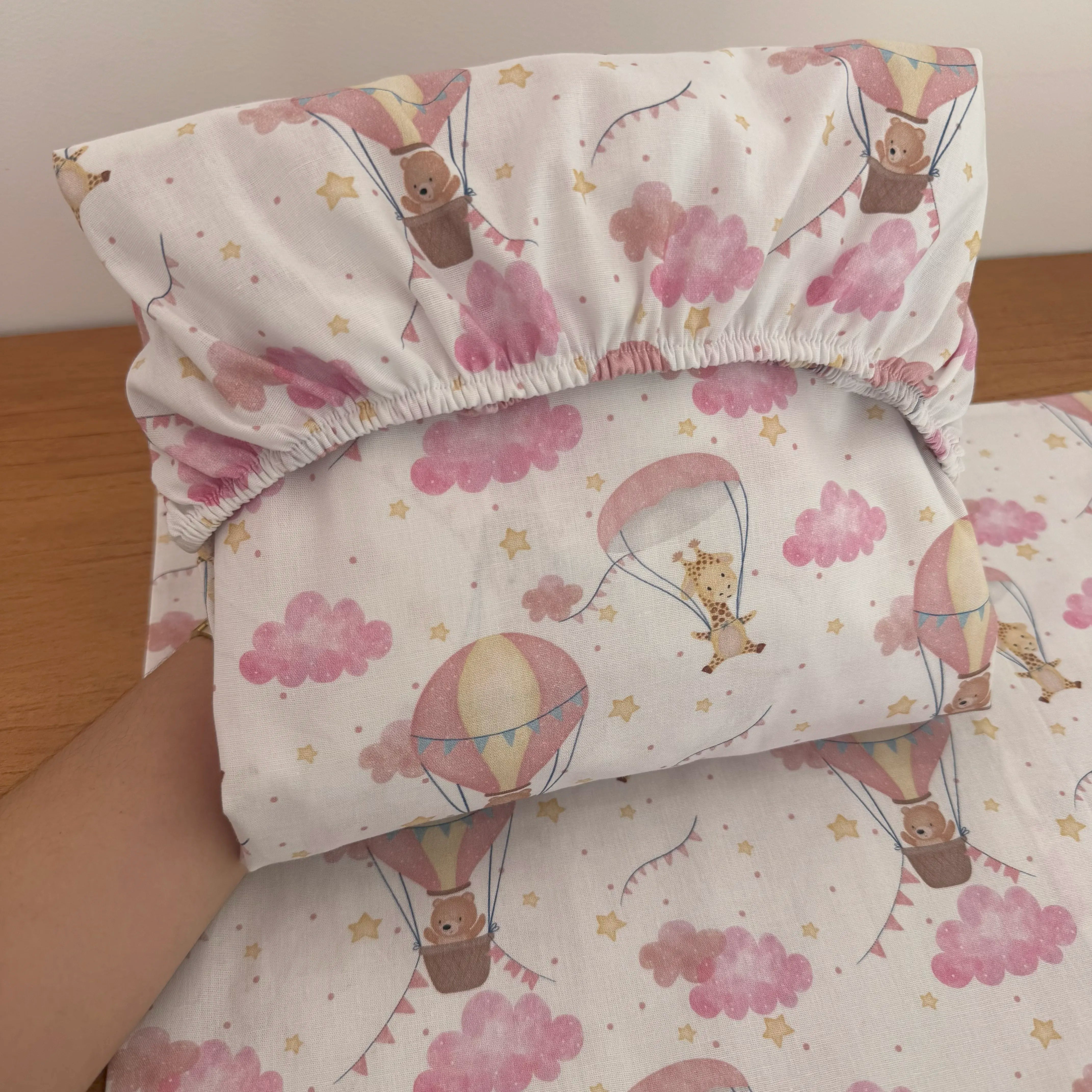 Jogo de Lençol 2 Peças - Balões e Paraquedas Rosa