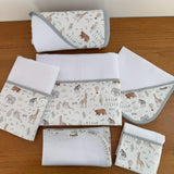 Kit Afeto 6 Peças: Fraldas de Boca, Fralda de Ombro, Fralda Multiuso e Toalha de Banho - Safari Baby