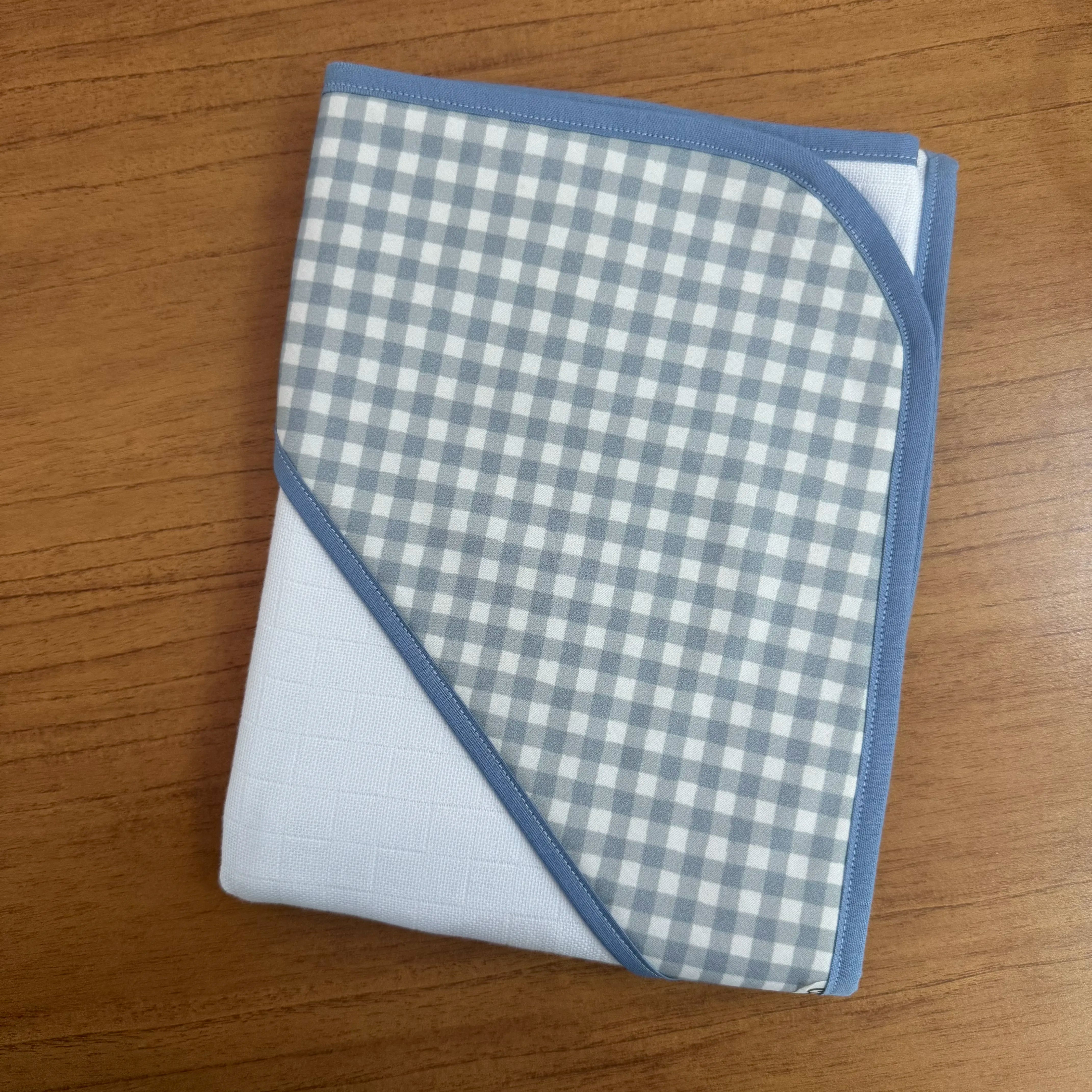 Toalha Fralda de Banho com Capuz Premium - Xadrez Azul