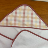 Toalha Fralda de Banho com Capuz Premium - Xadrez Rosê Old