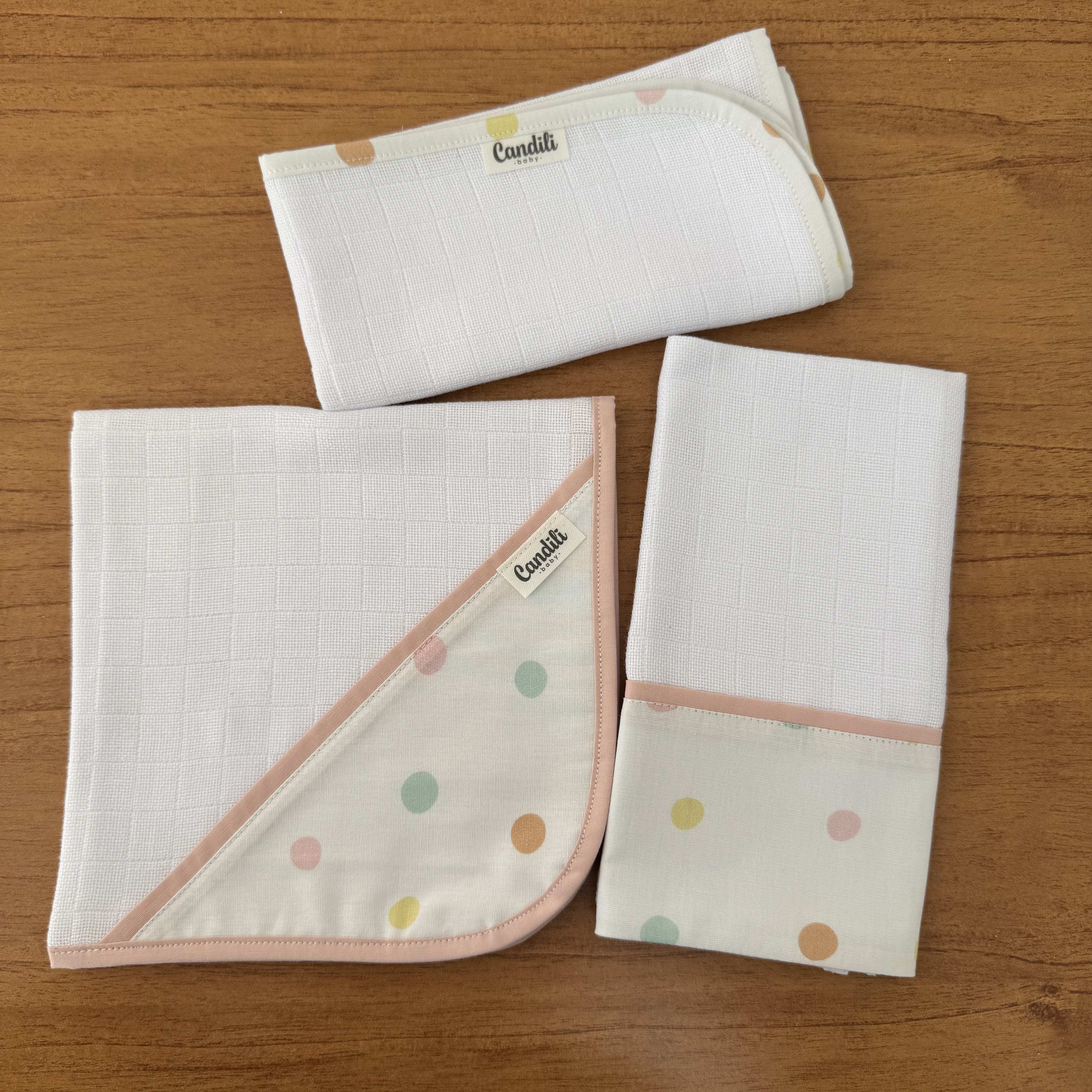 Kit Fraldas de Boca 3 Peças - Bolinhas Rosas