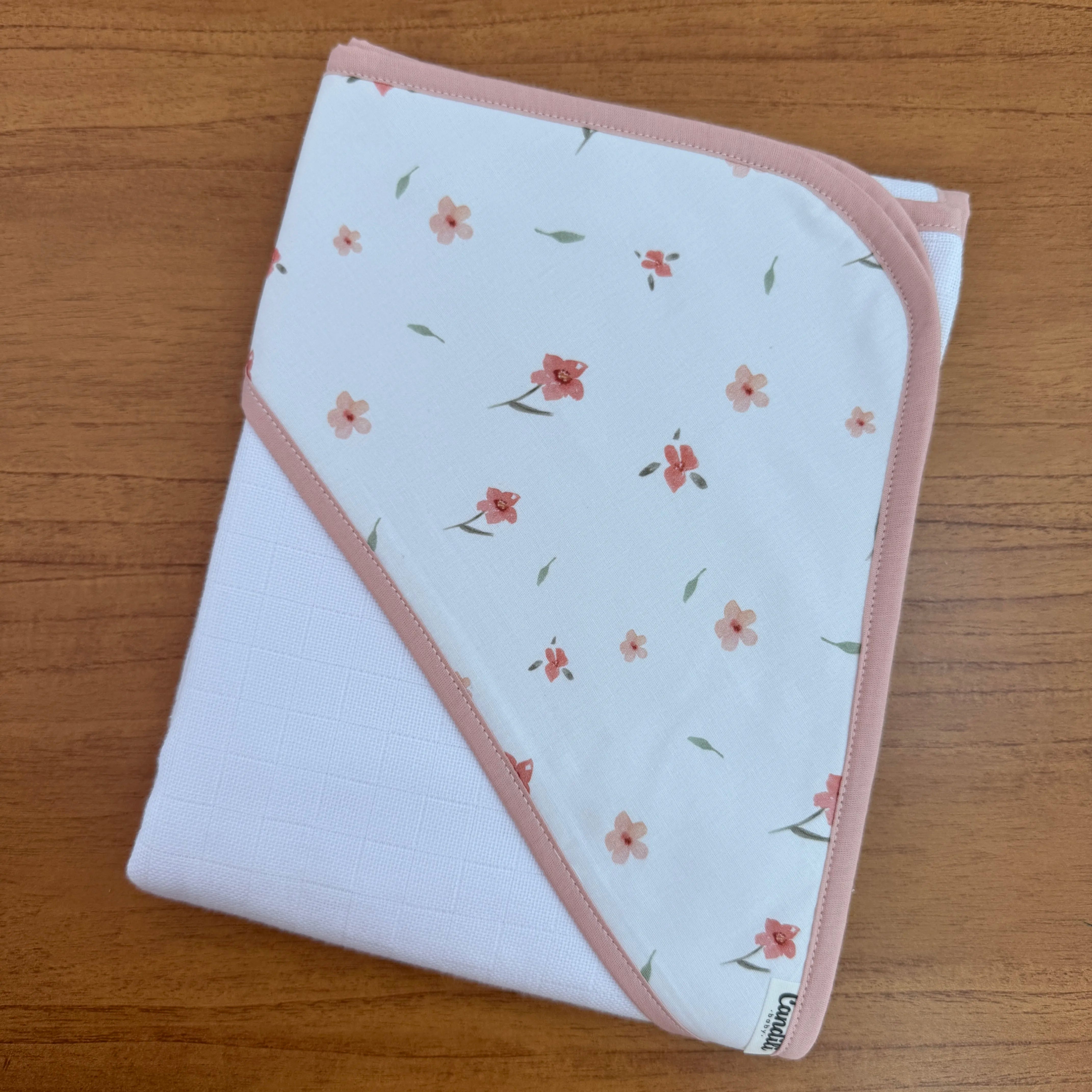 Toalha Fralda de Banho com Capuz Premium - Flores e Folhas
