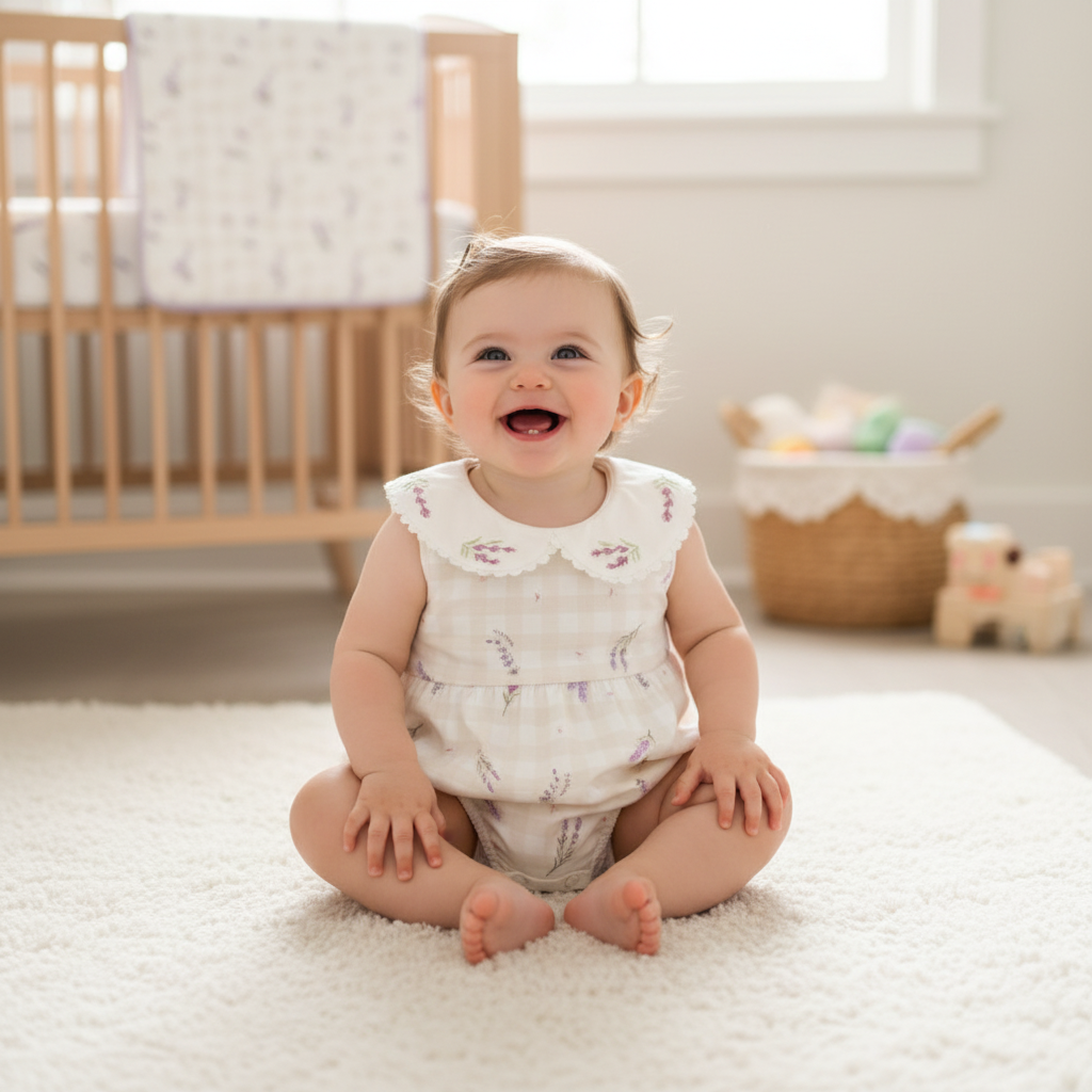 Body Banho de Sol com Gola Bordada Lavanda – Mini&Co