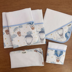 Kit Enxoval Essencial 5 Peças – Balões e Paraquedas Azul