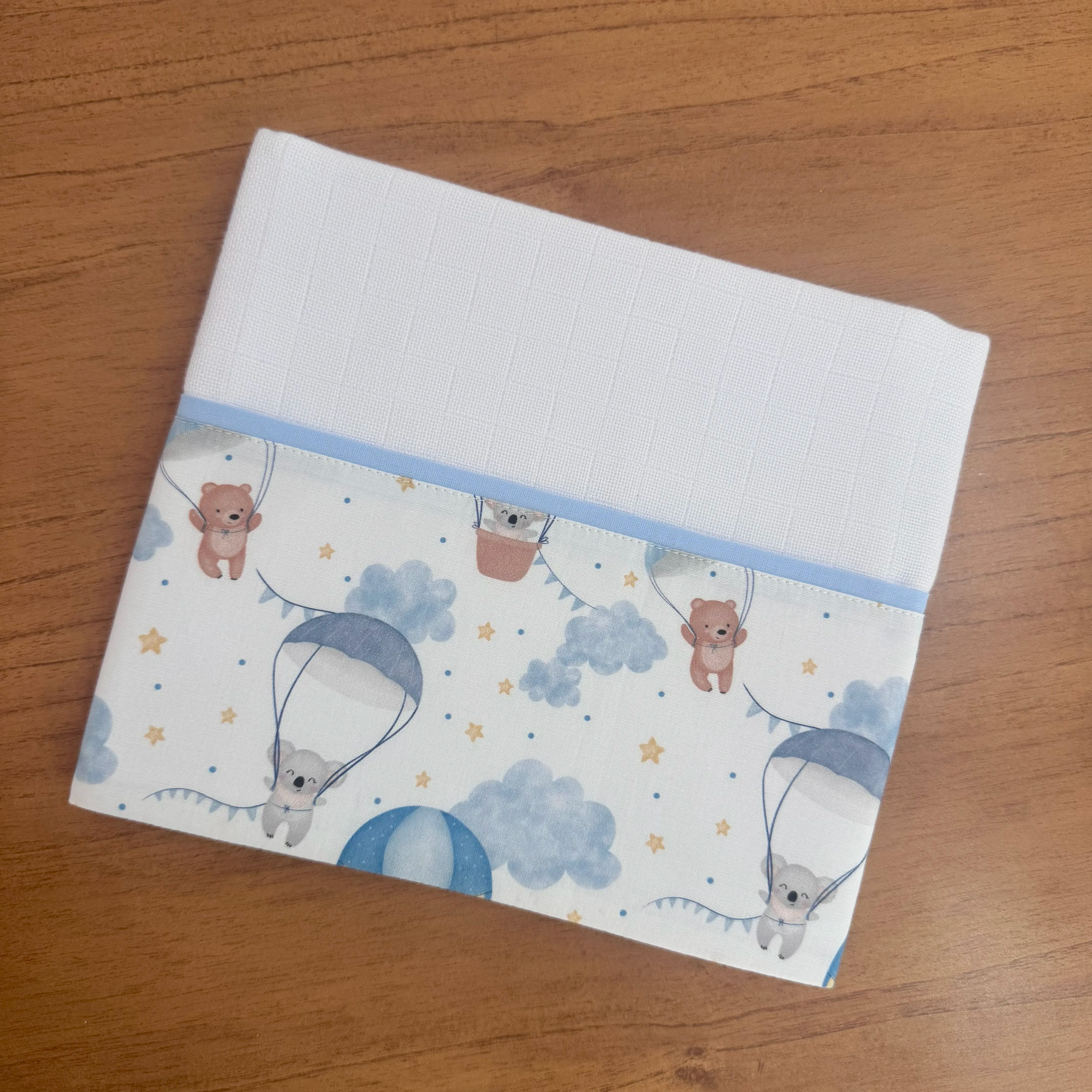 Kit Essencial 5 Peças: Fraldas de Boca, Fralda de Ombro e Fralda Multiuso - Balões e Paraquedas Azul
